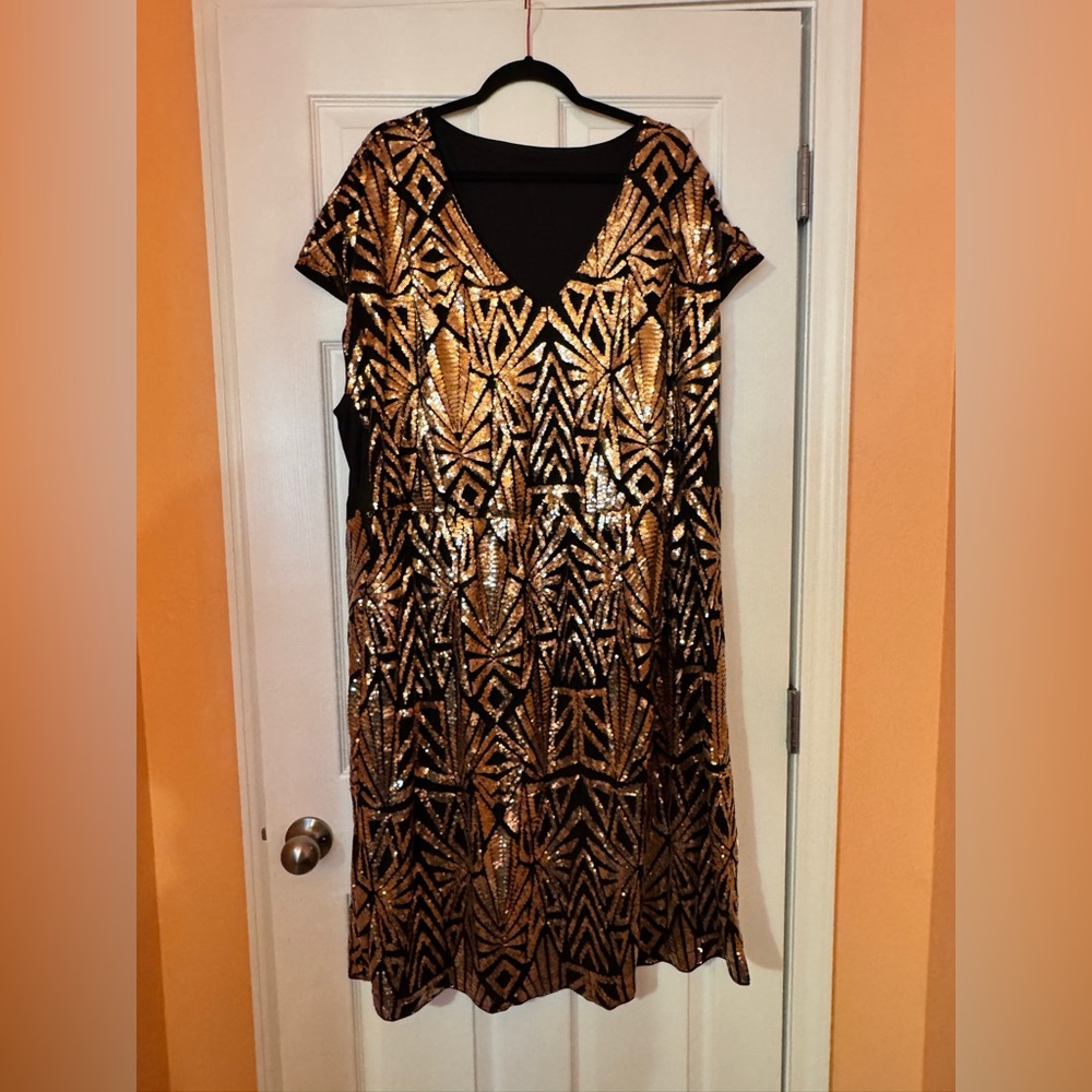 Bloomchic Geometric Sequin Dolman Sleeve Dress Size 26 NWT